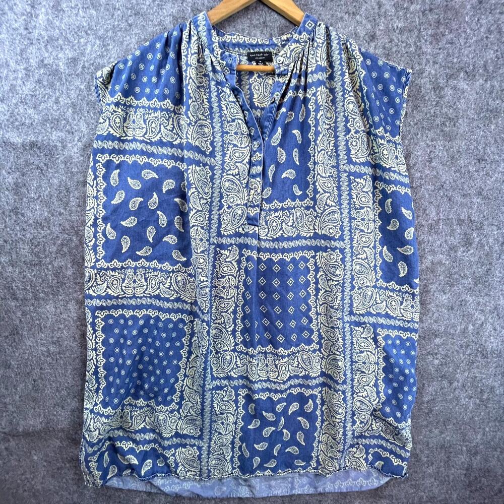 Current Air Blouse Medium Blue Bandana Manda Oversized Boho Hippie Boxy